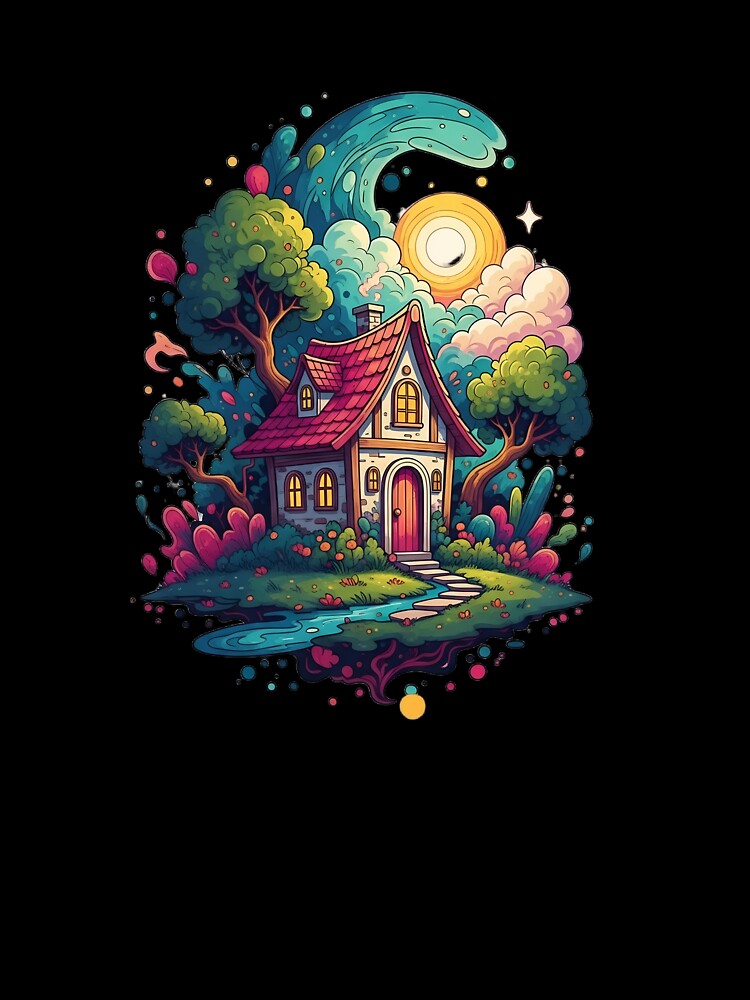 Whimsical Dream Cottage Psychedelic Fantasy Art by rendstuff ⭐⭐⭐⭐⭐
