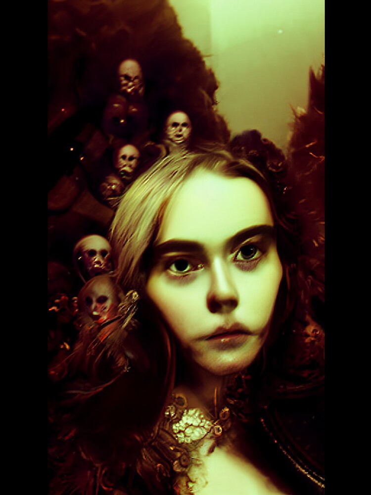 a woman surrounded by the ghosts of the people she murdered by kiertwice