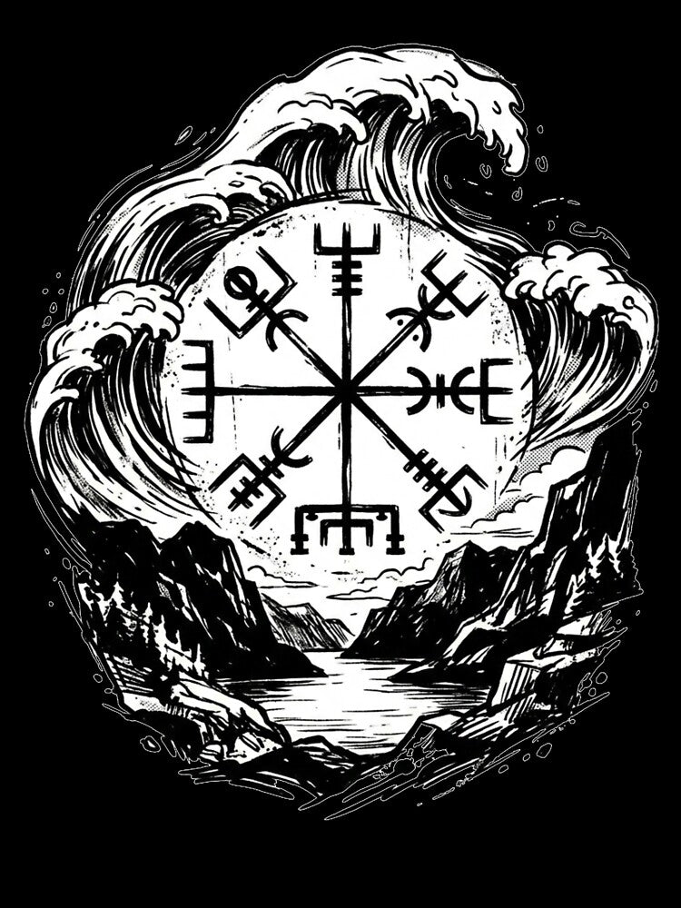 Vegvisir Viking Compass & Waves – Norwegian Fjord Tattoo Style by MystfjordTales