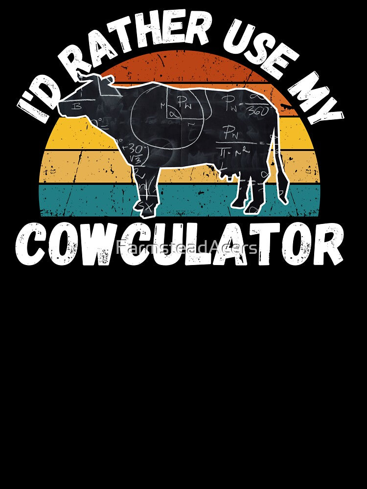 Black Math Cow with Vintage sunset "Cow-Culator" jokes Funny colorful cow puns Calculator by FarmsteadAcers