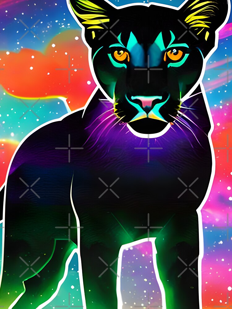 Colorful Mountain Lion Portrait Wildlife Day Design by ElLocoMus