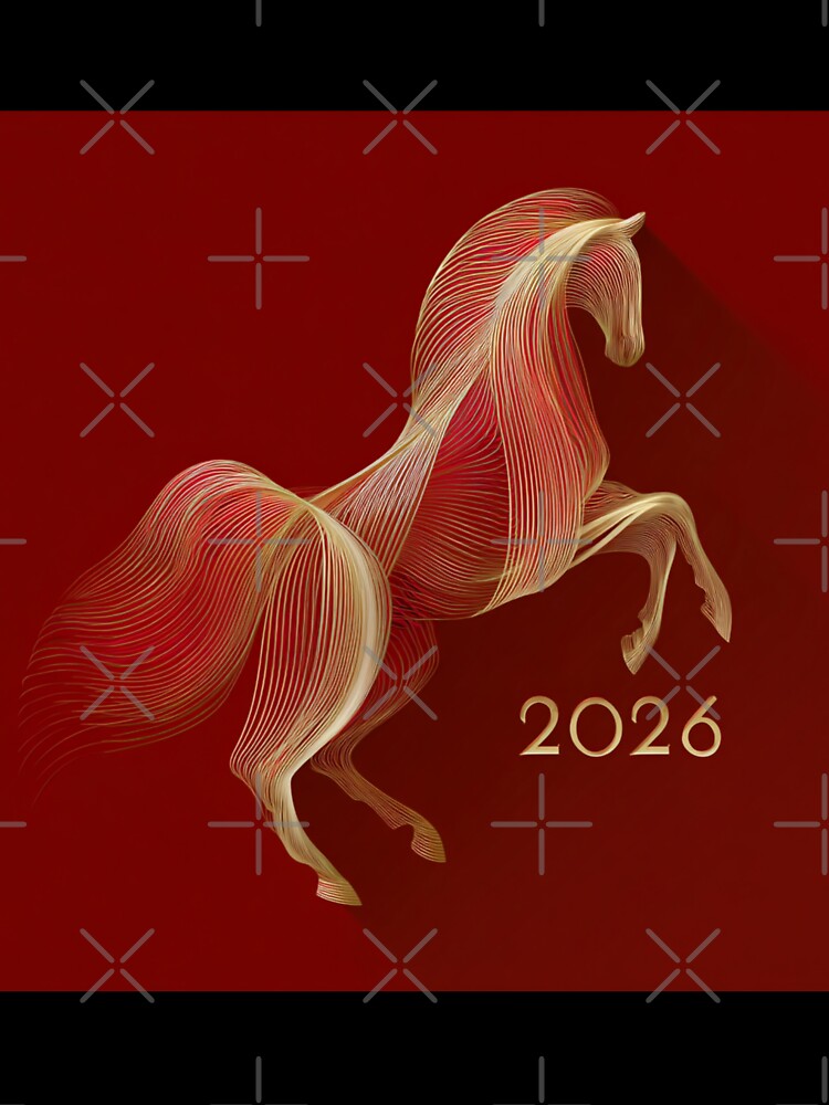 Minimalistic 2026 Red Fire Horse Rearing Up Silhouette by GrinGalore