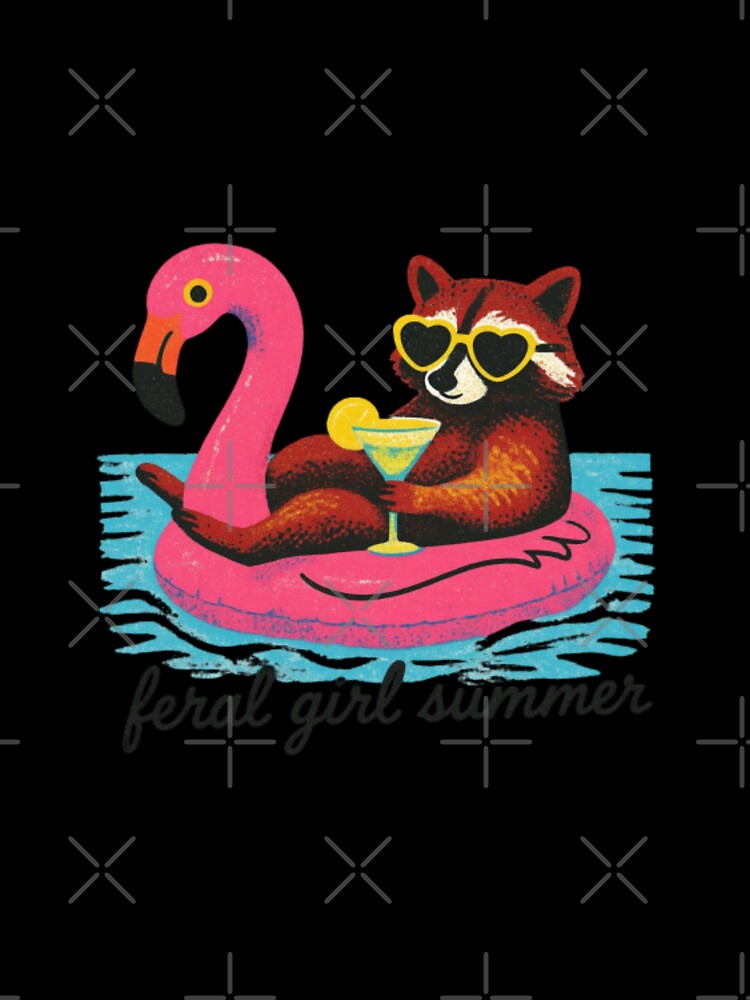 Feral Girl Summer | Raccoon on Flamingo Float Retro Graphic by HBDStudio