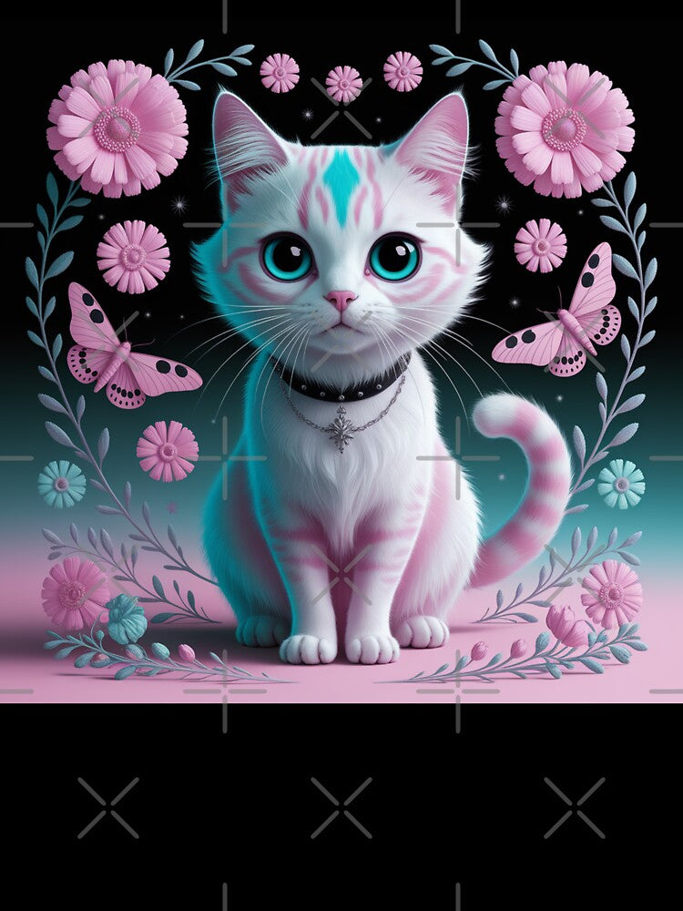 Pastel Cosmic Kitty with Butterflies and Daisies – Ethereal Aesthetic Art by dreamsagellc