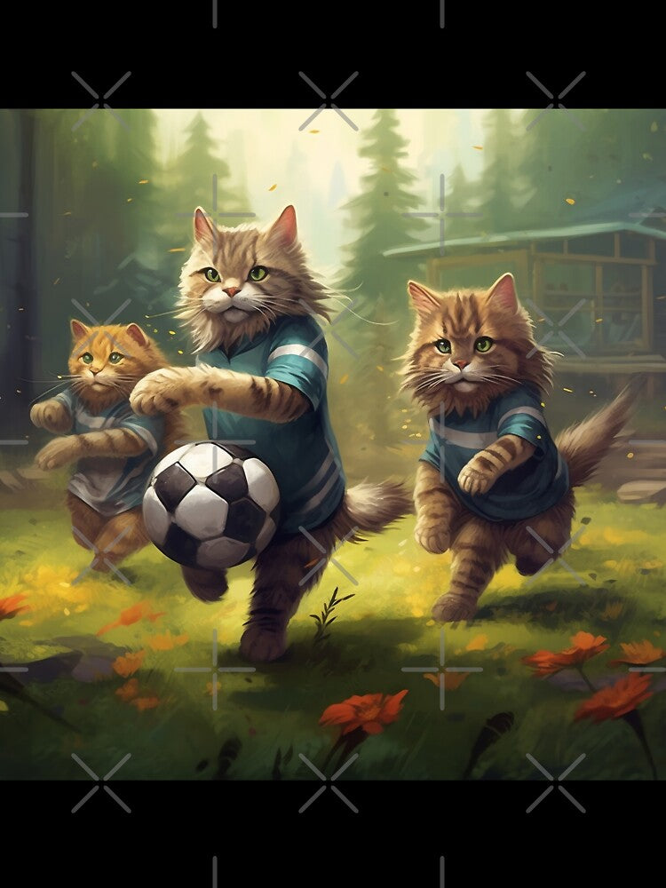 Brother Cats Are Playing Soccer in the Forest by BDMeow