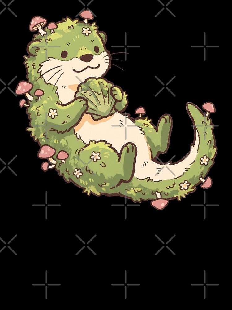 Mossy Otter Cute Green Botanical Animal with Mushrooms and Shell by Magnificent Lizard