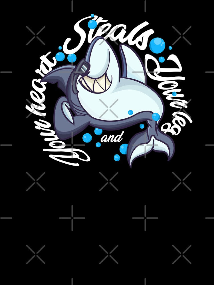 Steals your leg and your heart, Funny Zombie Shark, Shark Week pun, Summer by lucky-fern