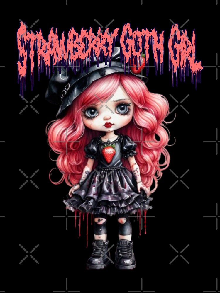 Strawberry Goth Girl with Pink Hair in watercolor paint by EmeraldCauldren