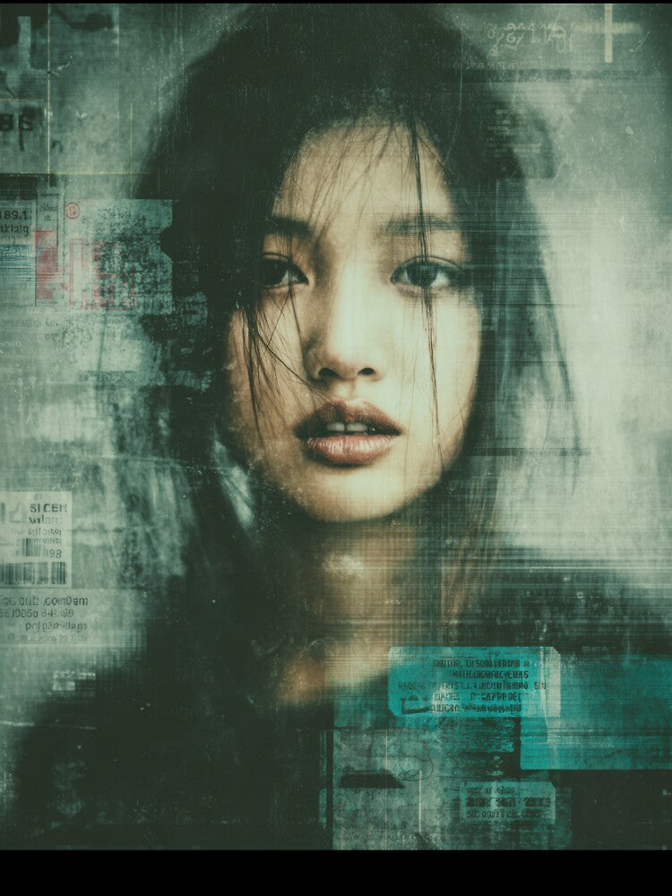 Liminal Glitch Muse Tech-Noir Dream Portrait by WartonnoArt