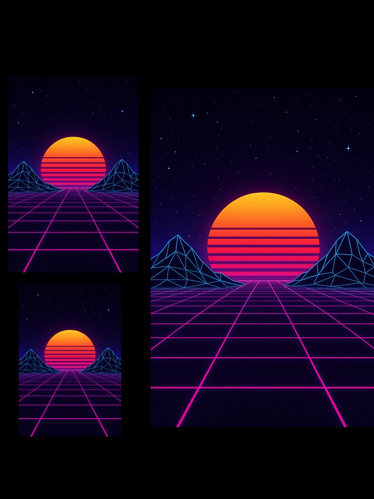 Neon Sunset Grid – Retro-Futuristic Synthwave Sticker by LuminousStudios