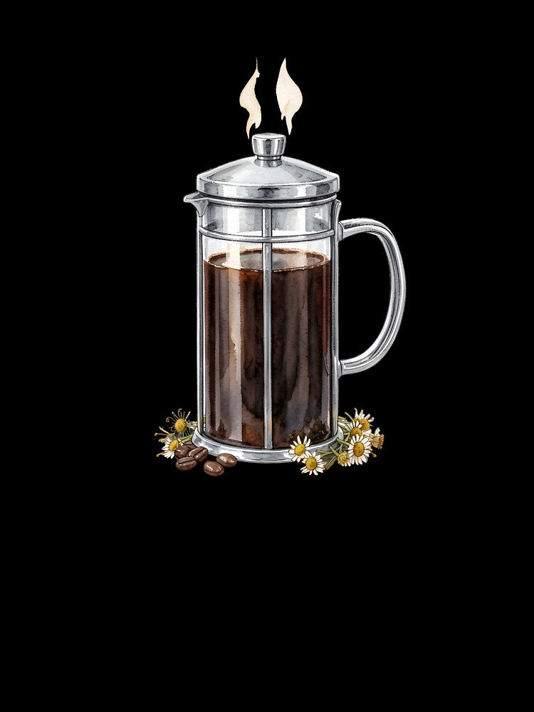 Elegant Watercolor French Press with Steaming Coffee by LuminaArtRO