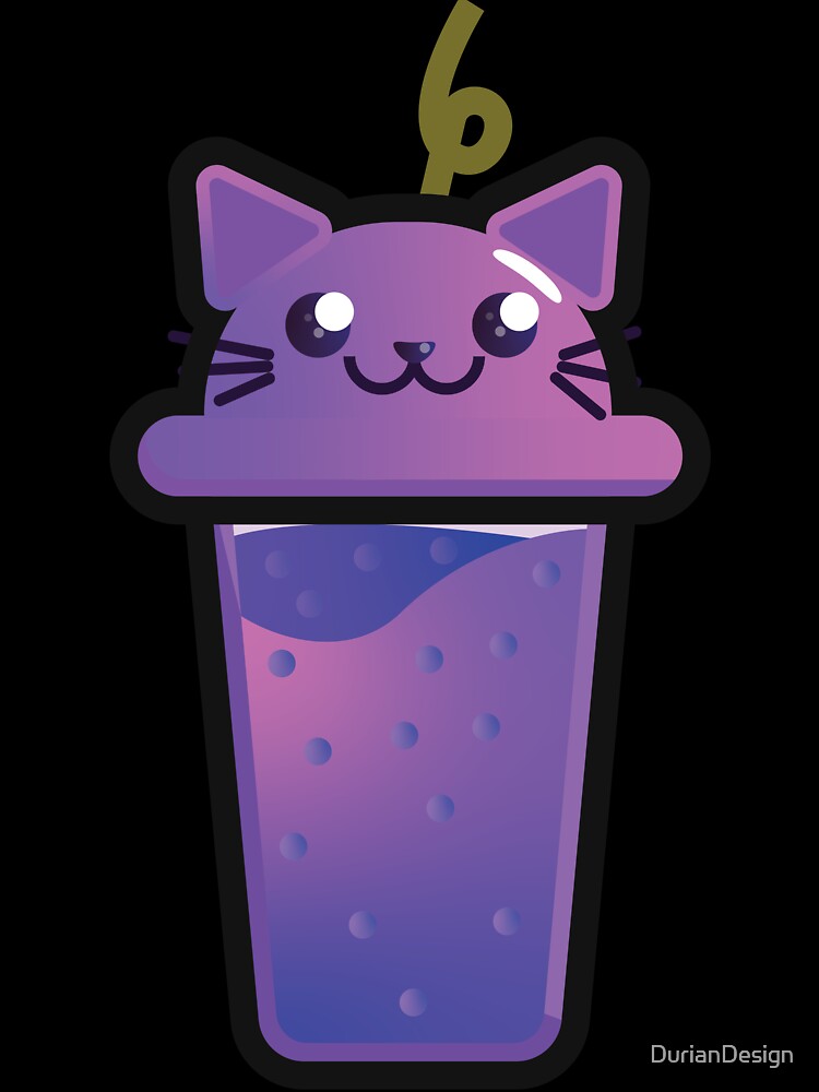 Cute Boba Blueberry Cat Kawaii by DurianDesign