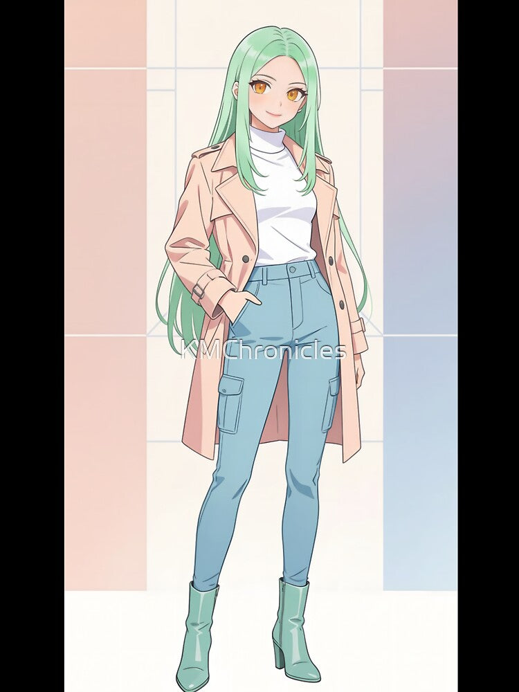 Confident Modern Pastel Anime - Fashionable Trench Coat Pose colour #2 by KMChronicles