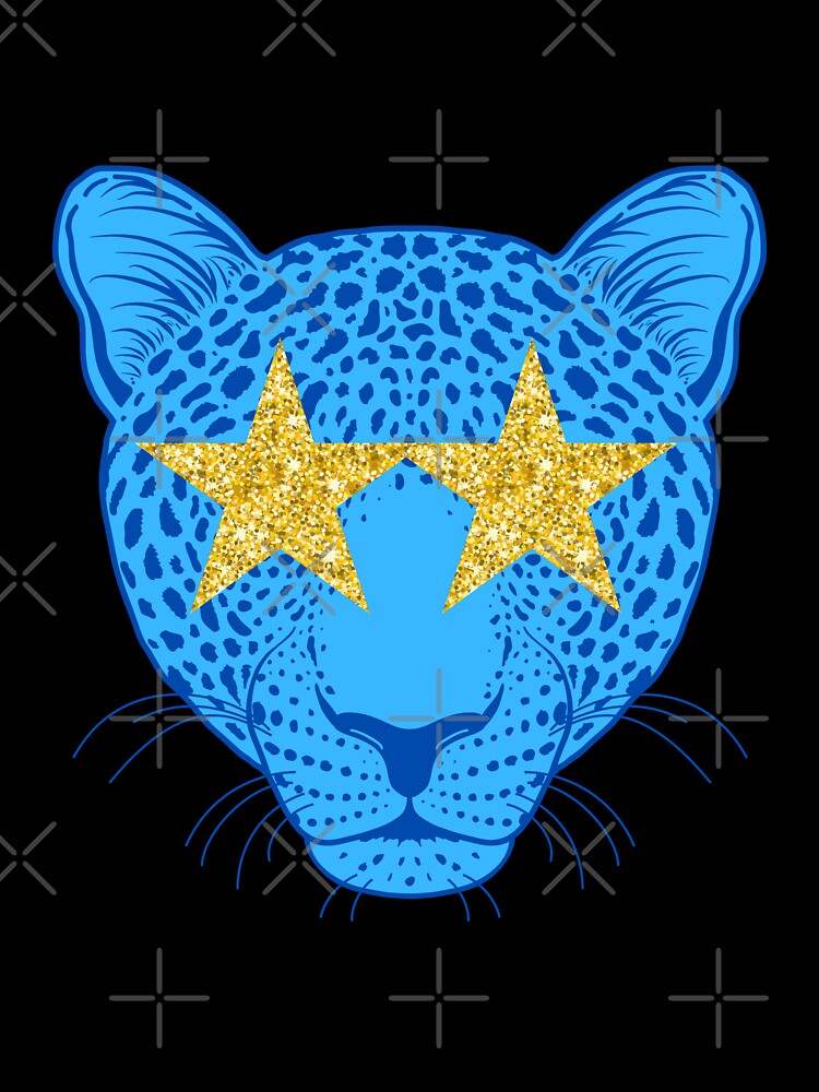 Star eyed preppy cheetah / panther / tiger with gold glittery eyes in blue by SUUSCK ★