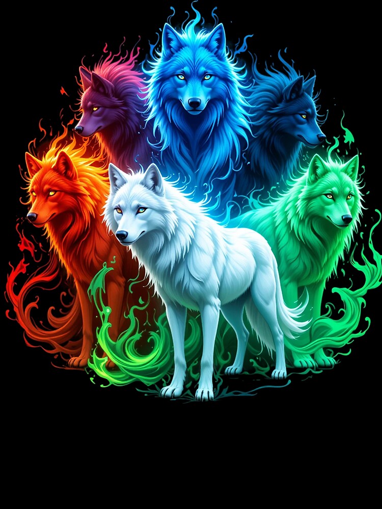 Elemental Wolves Vertical Illustration – Fiery, Icy, Mystic, and Vibrant Energy by PixelVibe782
