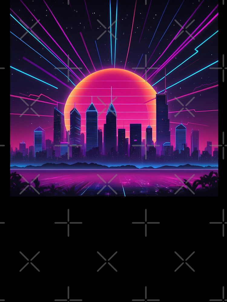 Retro Neon Synthwave Cityscape | Vaporwave Skyline Poster & Sticker by BlendArts