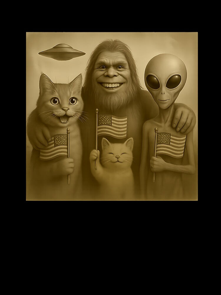 Funny 4th of july Cat Selfie Bigfoot Alien UFO Abduction by diyoor