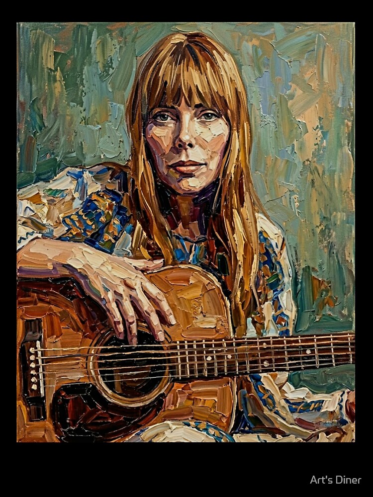 The Laurel Canyon Muse – Joni Mitchell Expressive Oil Portrait by Art's Diner
