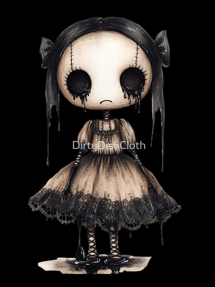 Creepy Cute Doll – Gothic Horror Art with Dripping Black Tears by DirtyDishCloth