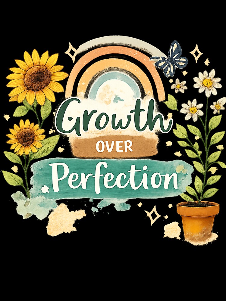 Growth Over Perfection – Hand Drawn Inspirational Quote | Self Love Art Design by B-M-Store