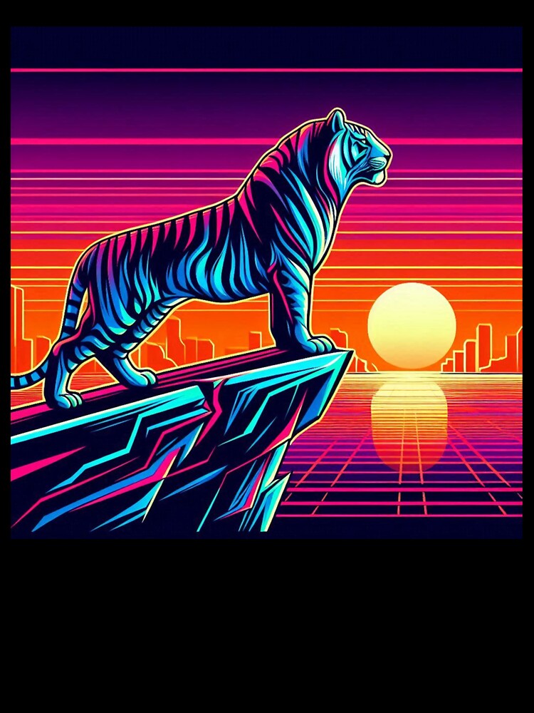 Synthwave Tiger – Neon Majesty at Sunset by Dogandesighn