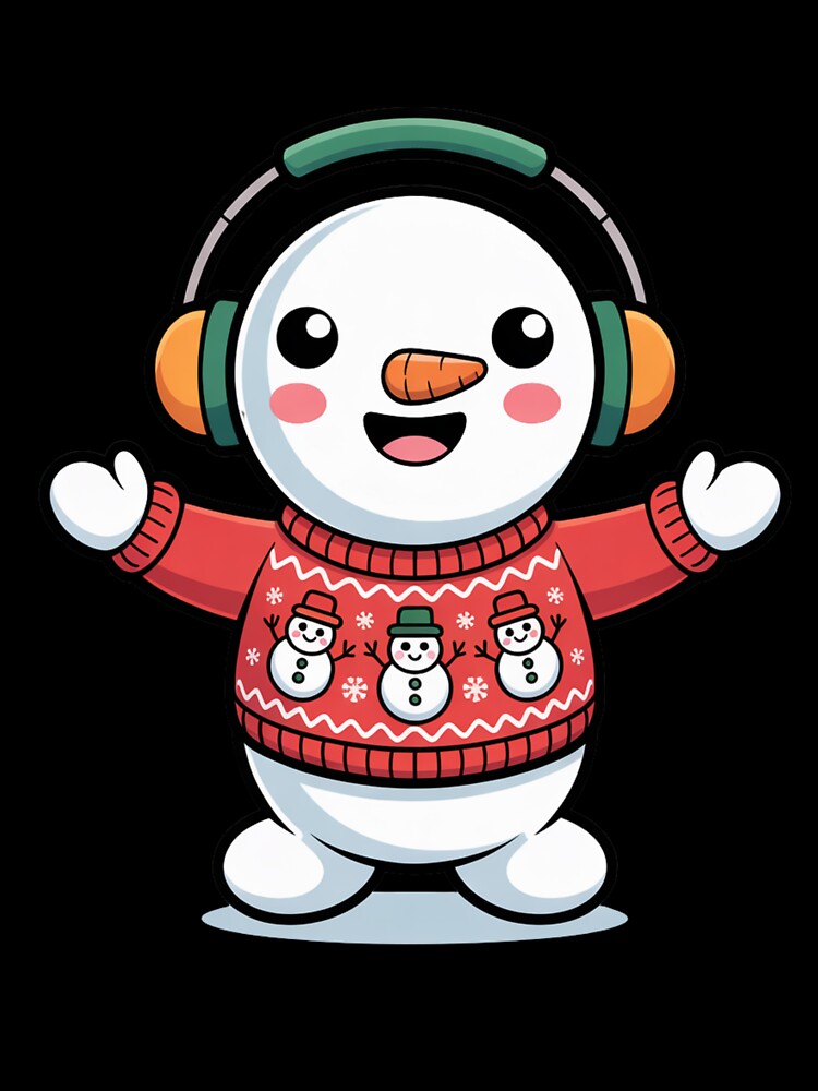 Kawaii Dancing Snowman With Headphones – Cute Ugly Sweater Christmas Design by ColorSplash123