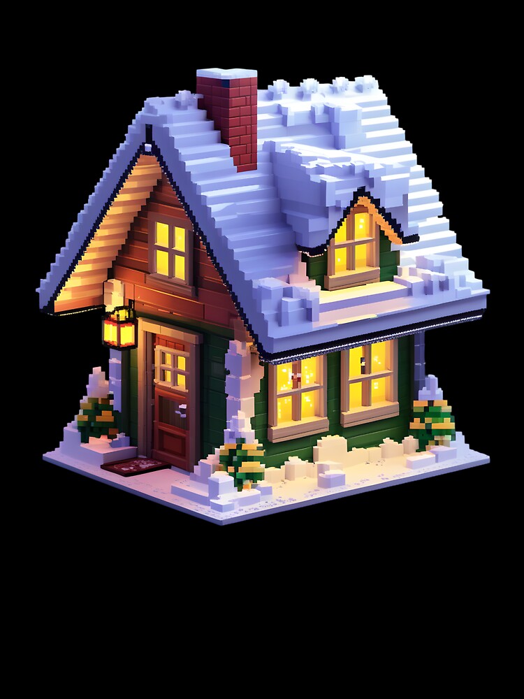 Cute Pixel Winter Cabin with Snowy Roof and Warm Glow by BankMano