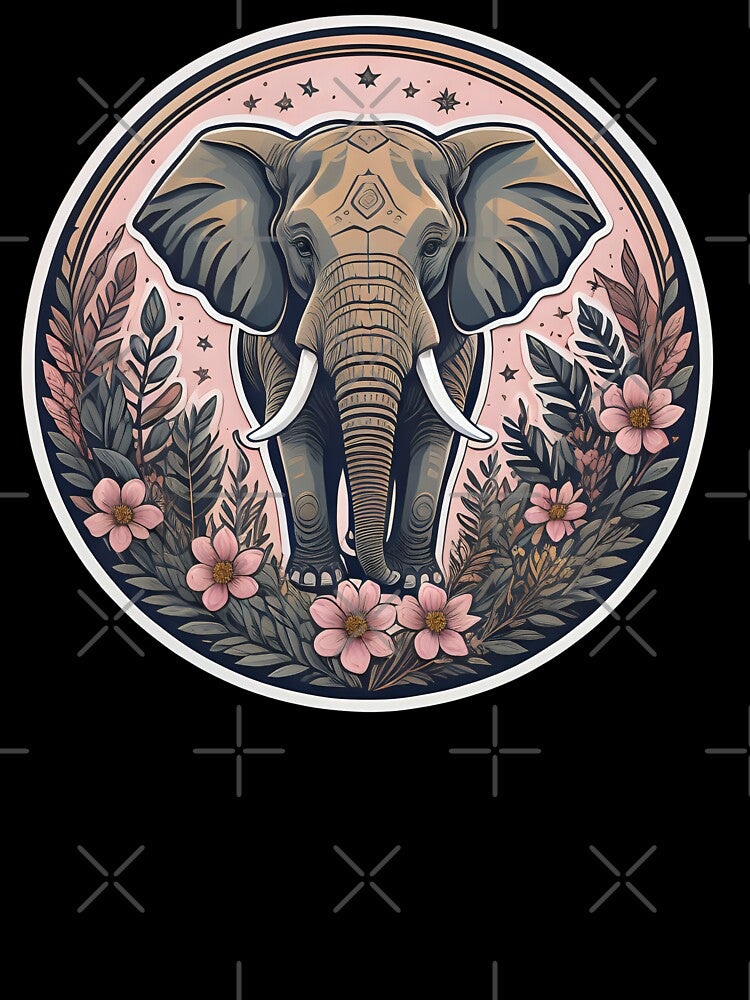 African bush elephant surrounded by pink flowers by WildStudiio