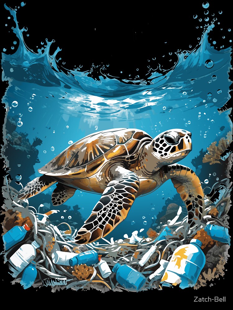 Sea Turtle Swimming Through Ocean Plastic Pollution by Zatch-Bell