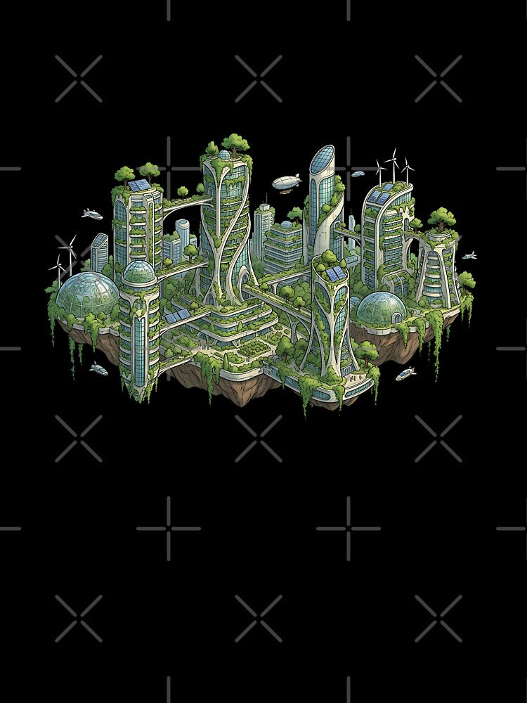 Solarpunk City Vertical Garden Art by HoruxDesign