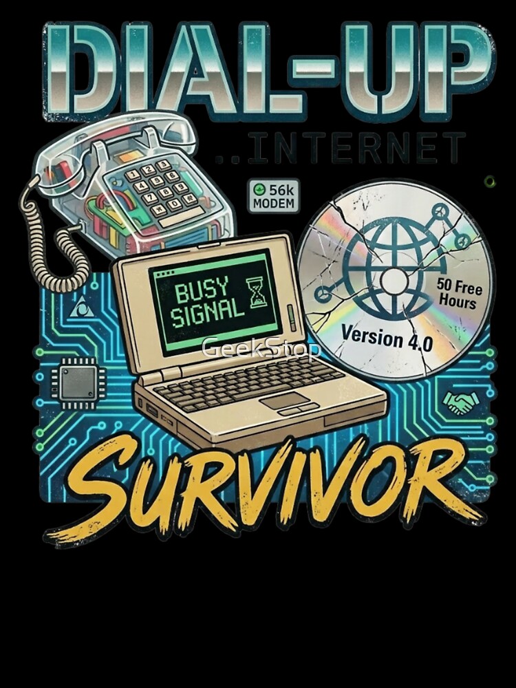 Dial Up Internet Survivor Funny Retro 90s Modem Vintage Tech Geek T Shirt by GeekStop