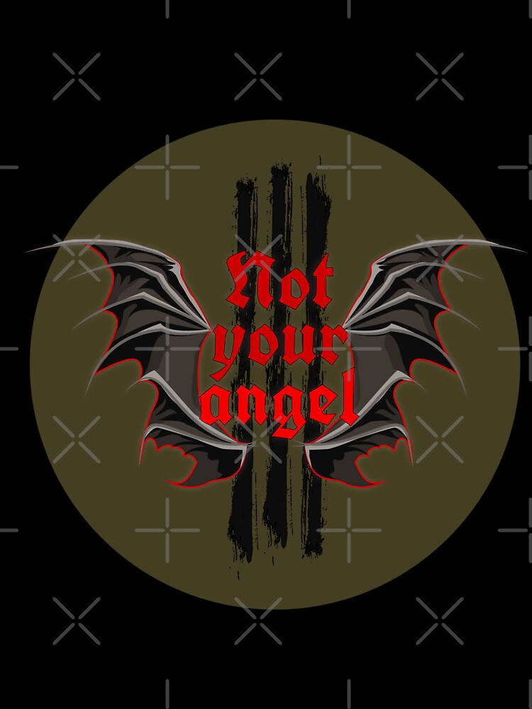 Not Your Angel – Gothic Blackletter Quote, Dark Fantasy Bat Wings, Gold Typography on Brown Vintage Grunge Background by Molnarisa