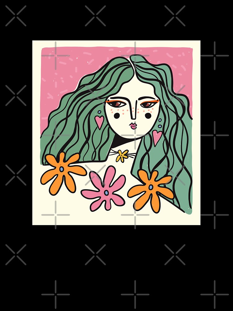 Flower woman art, 70s, Groovy art, Retro print, Aesthetic poster, Floral art, Girl power by KristinityArt