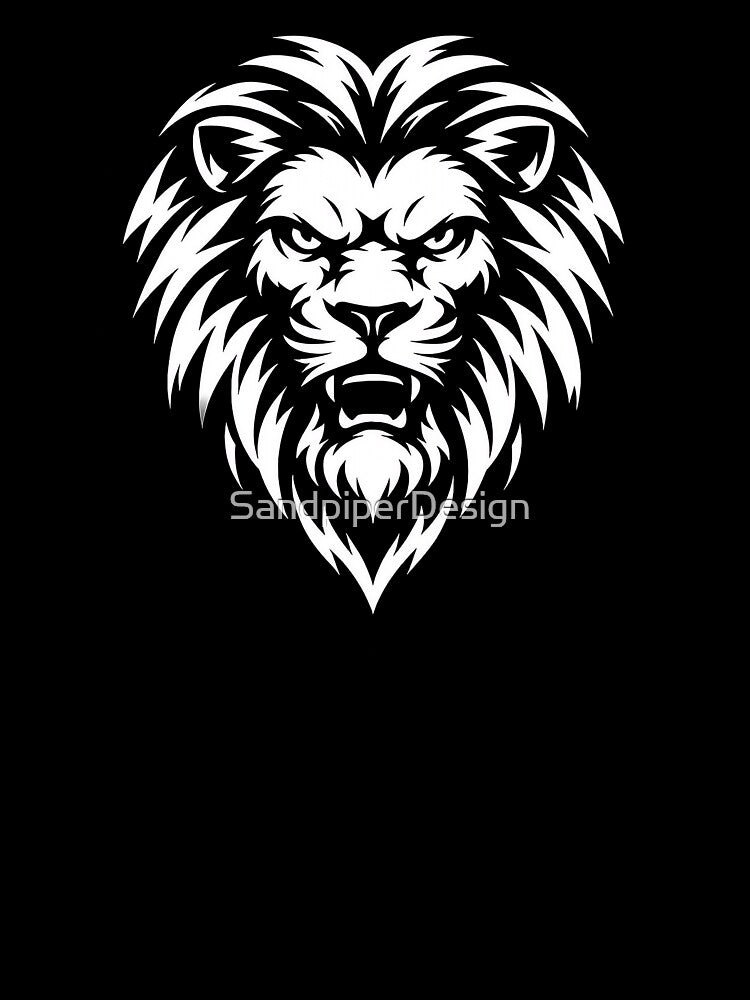 Fierce Lion Head Logo | Bold Black & White Lion Mascot Design by SandpiperDesign