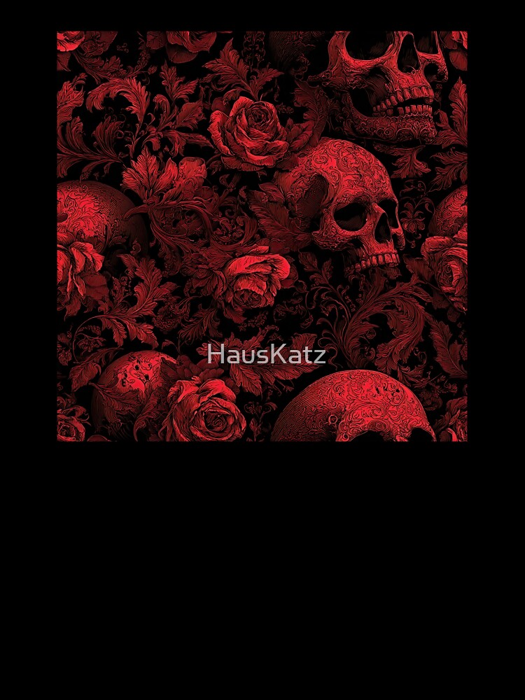 Damask Skulls Pattern - Red and Black Gothic Roses by HausKatz