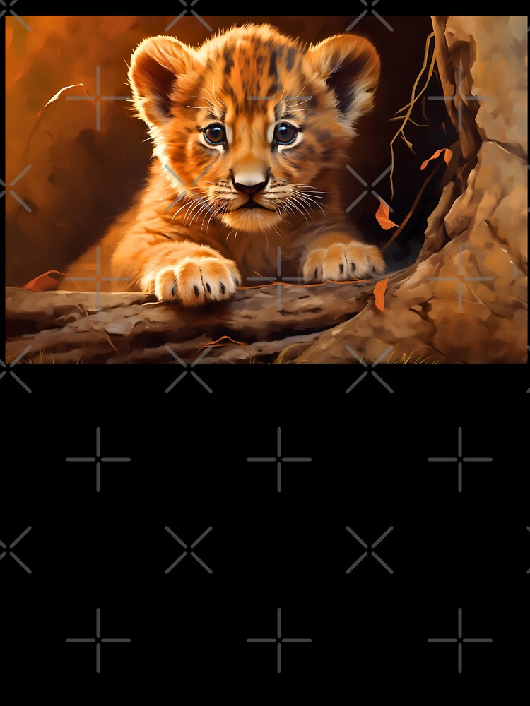 Cute African baby lion cub, little wild cat predator animal in tropical savanna wildlife nature by NBSStore