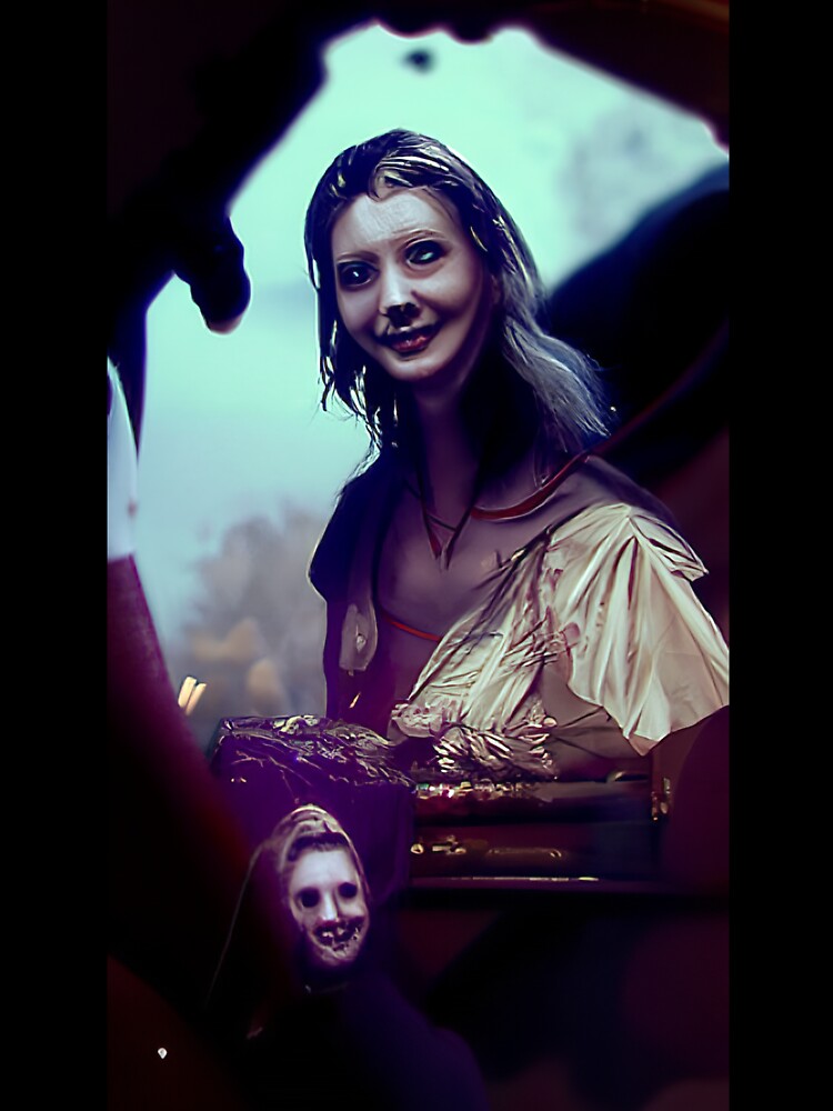 a sinister, smiling young woman by kiertwice