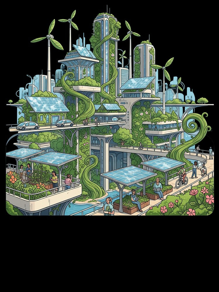 Solarpunk City Utopian Illustration climate action by SholoStudio