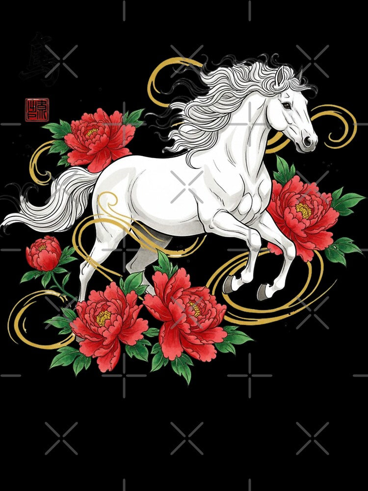 Year of the Horse 2026 White Horse & Red Peonies – New Year, New Page Notebook by loccotown168