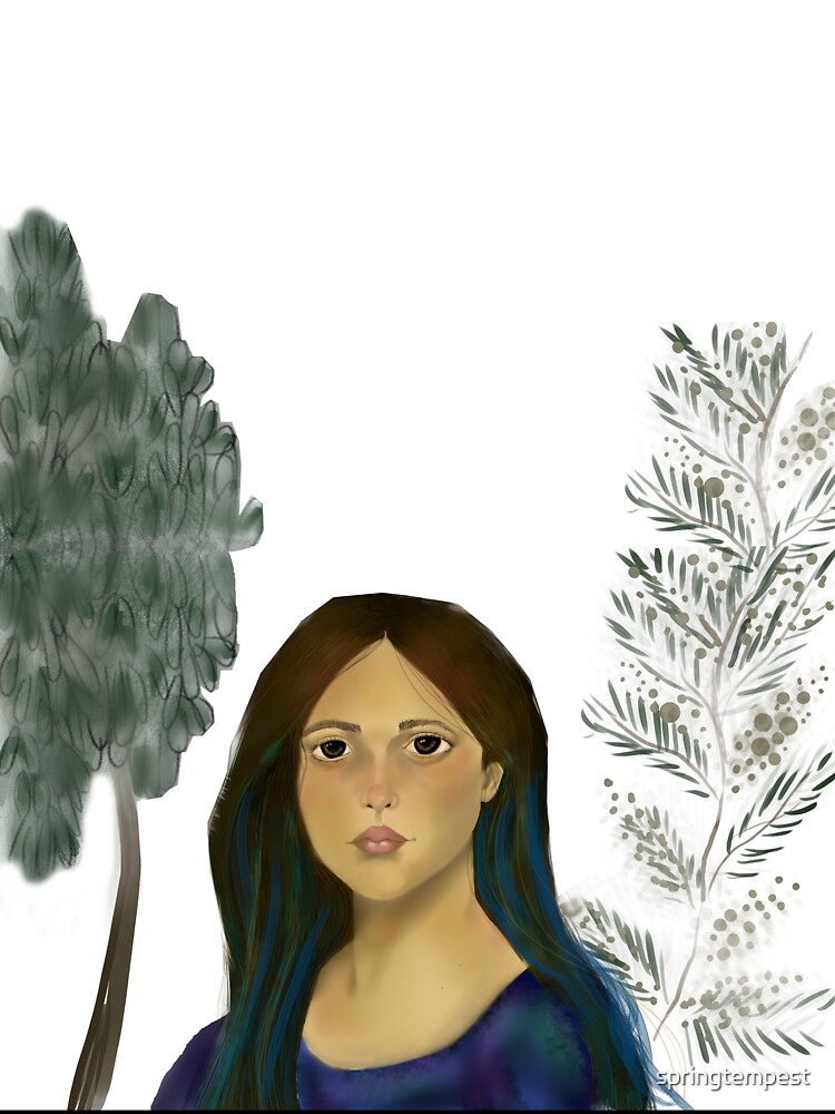 Modern Forest Portrait – Minimal Digital Artwork of Girl on White Background by springtempest