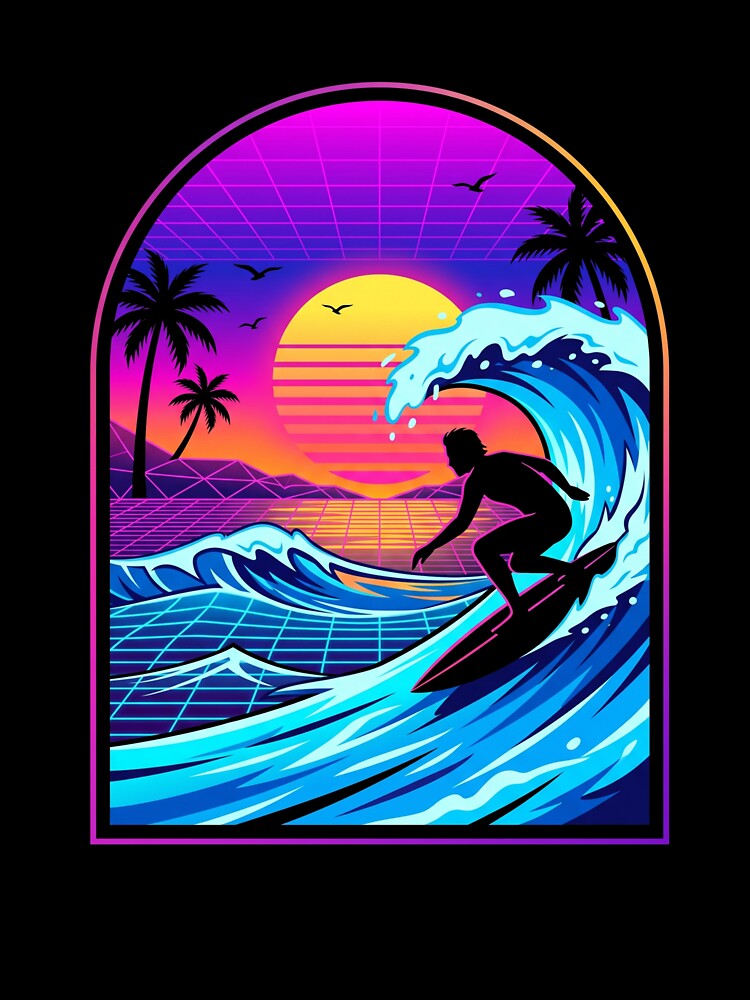 80s Retro Synthwave Surfer Neon Wave by TeNovaStudio