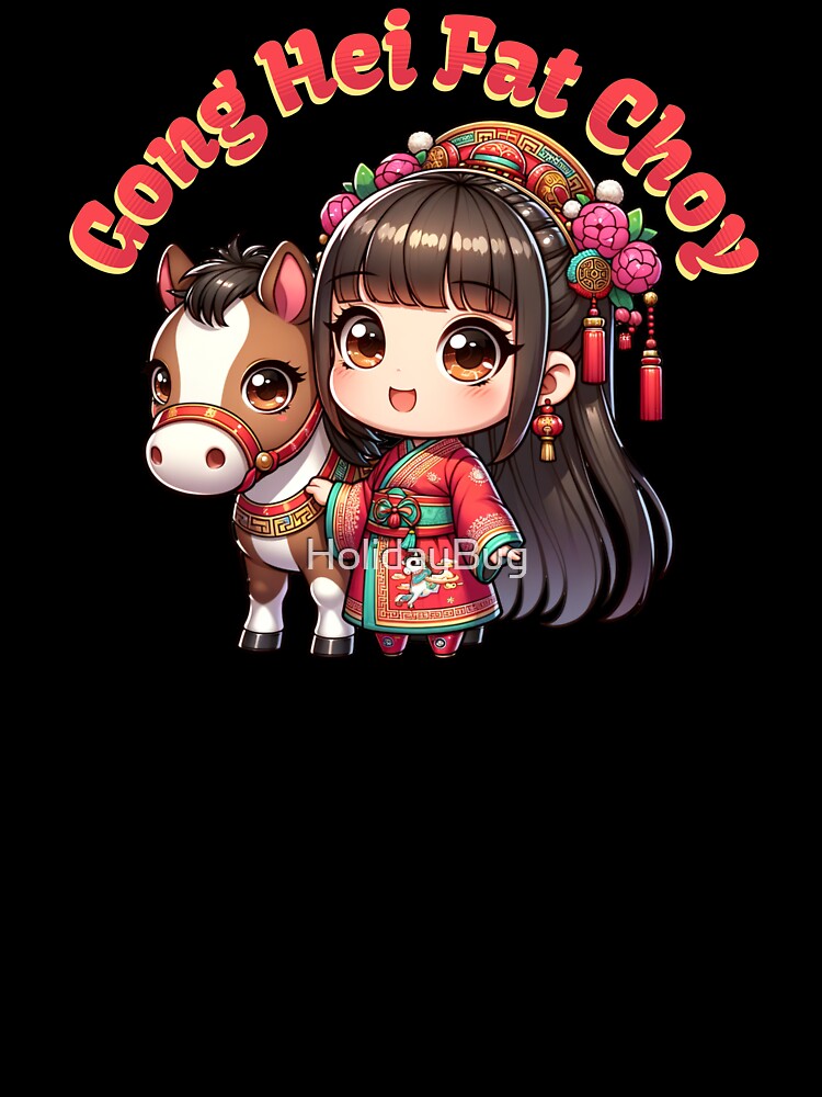 Cartoon Chinese New Year Horse and Girl by HolidayBug