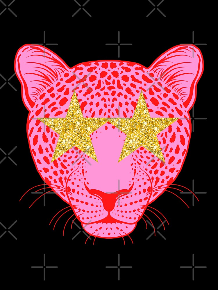Star eyed preppy cheetah / panther / tiger with gold glittery eyes in pink by SUUSCK ★