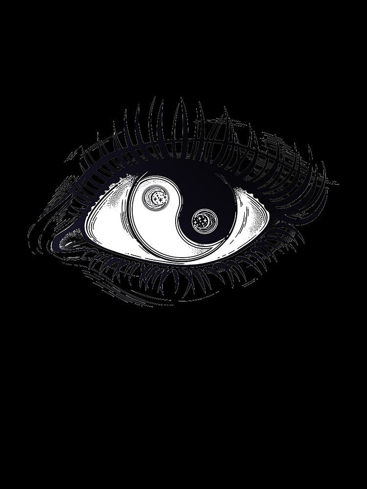 Eye of a human girl with pupil and iris as Yin and Yang boho symbol by ExocetMerch