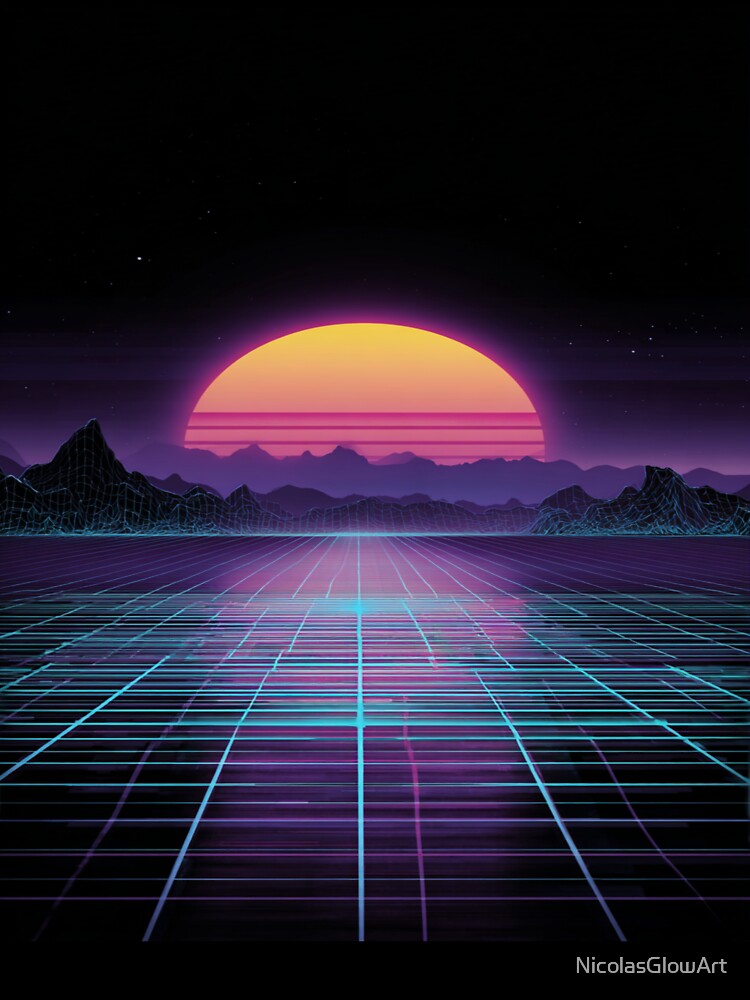 Retro Synthwave Sunset Grid 80s Aesthetic by NicolasGlowArt