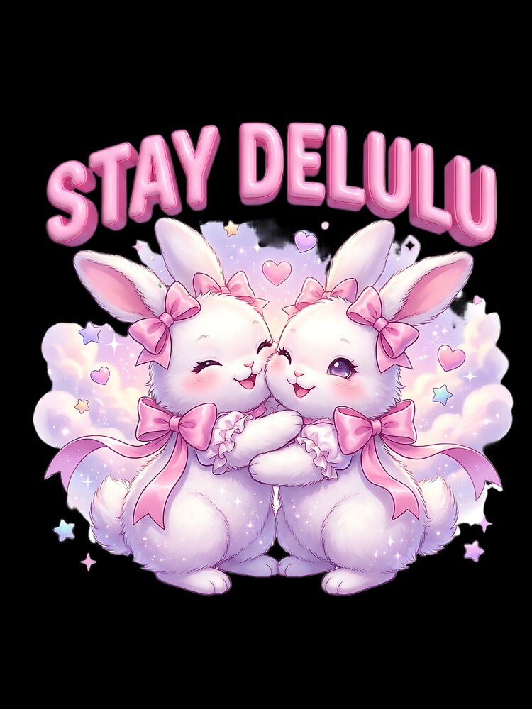 Stay Delulu Cute Kawaii Bunnies Pink Aesthetic by DigitalAnnaBanana