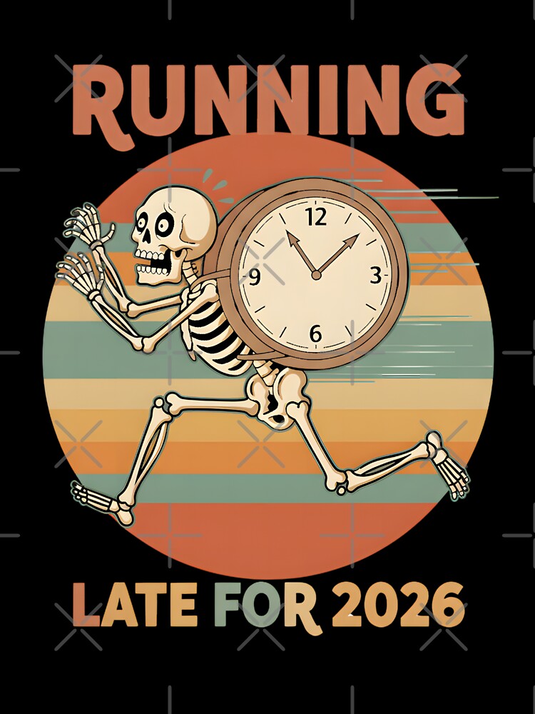 Running Late For 2026 Funny Skeleton with Clock New Year by Abdeelol