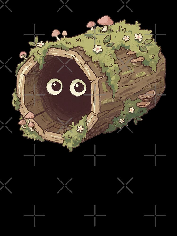 Suspicious Log Eyes Peeking from Mossy Hollow Wood with Mushrooms by Magnificent Lizard