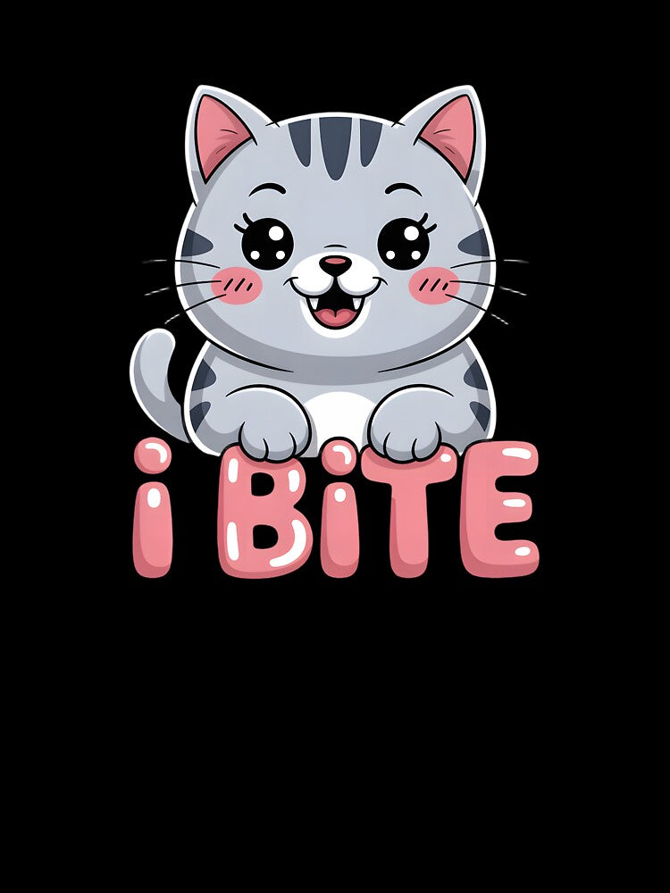 Spicy Kawaii Cat I Bite Funny Grey Tabby by AmazingViews