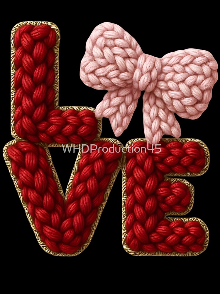 Coquette Knit LOVE Typography – Valentine’s Day Cute Bow Art by WHDProduction45